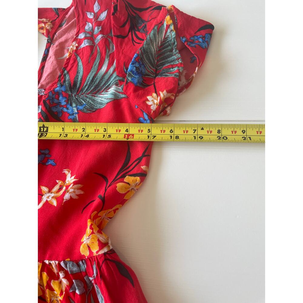 Band of Gypsies Floral Mini Dress Sz M Pockets Short Sleeves Tie Back Red - Picture 11 of 12